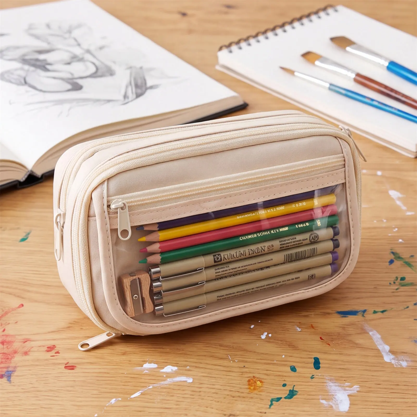 Large Capacity Pencil Pouch Cute Panda Stationery Organizer 9 Layer Divided Case for Middle School Students Durable Bag