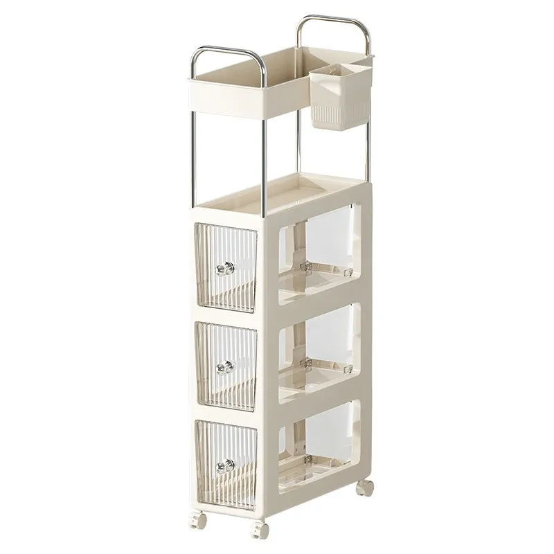 خزانة فجوة الحمام مع عجلات وأدراج منظم تخزين جانبي للمرحاض متعدد الطبقات رف حمام ضيق متحرك