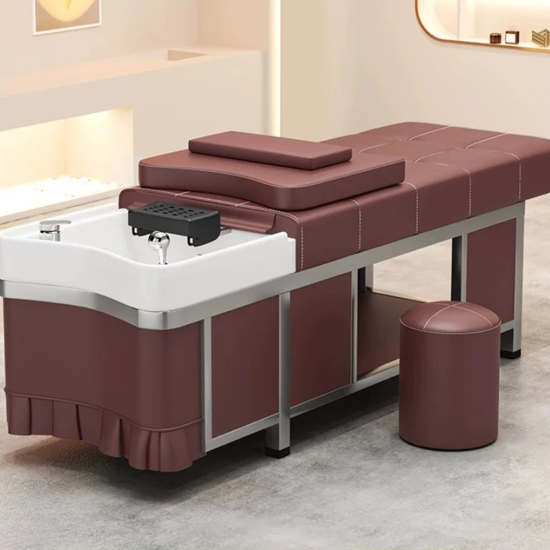 Styling Shampoo Bed Massager Cosmetology European Style Shampoo Bed Business Ceramic Basin Head Spa Lavacabezas Barber Furniture