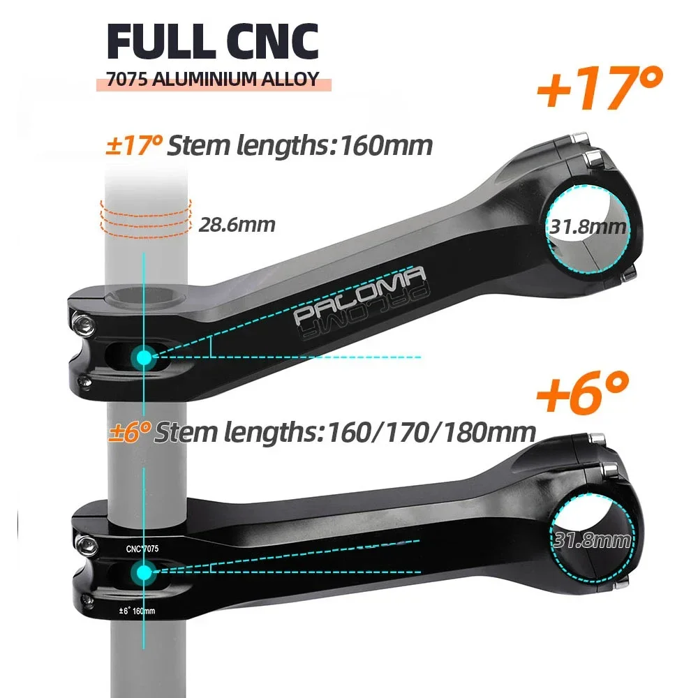 

Paloma MTB Bicycle Stem CNC 7075 Aluminum ±6/17 Degree 160/170/180mm Long Bike Handlebar Stem For Road Mountain Gravel Bicycle