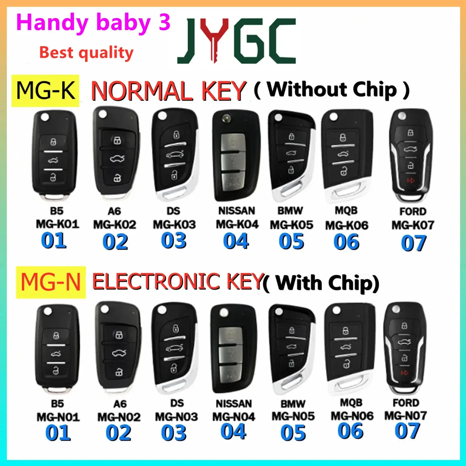 Best Handy baby 3 Key Programmer JYGC Normal Key and Electonic Key Universal Car Remote Control Work With JYGC Mini HB3 Cable