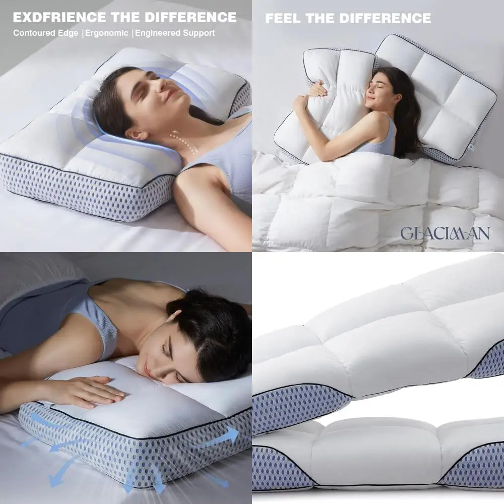 

Ergonomic Memory Foam Pillows for Side and Back Sleepers - Firm Support, Neck Pain Relief, Machine Washable, Cooling Mesh, King