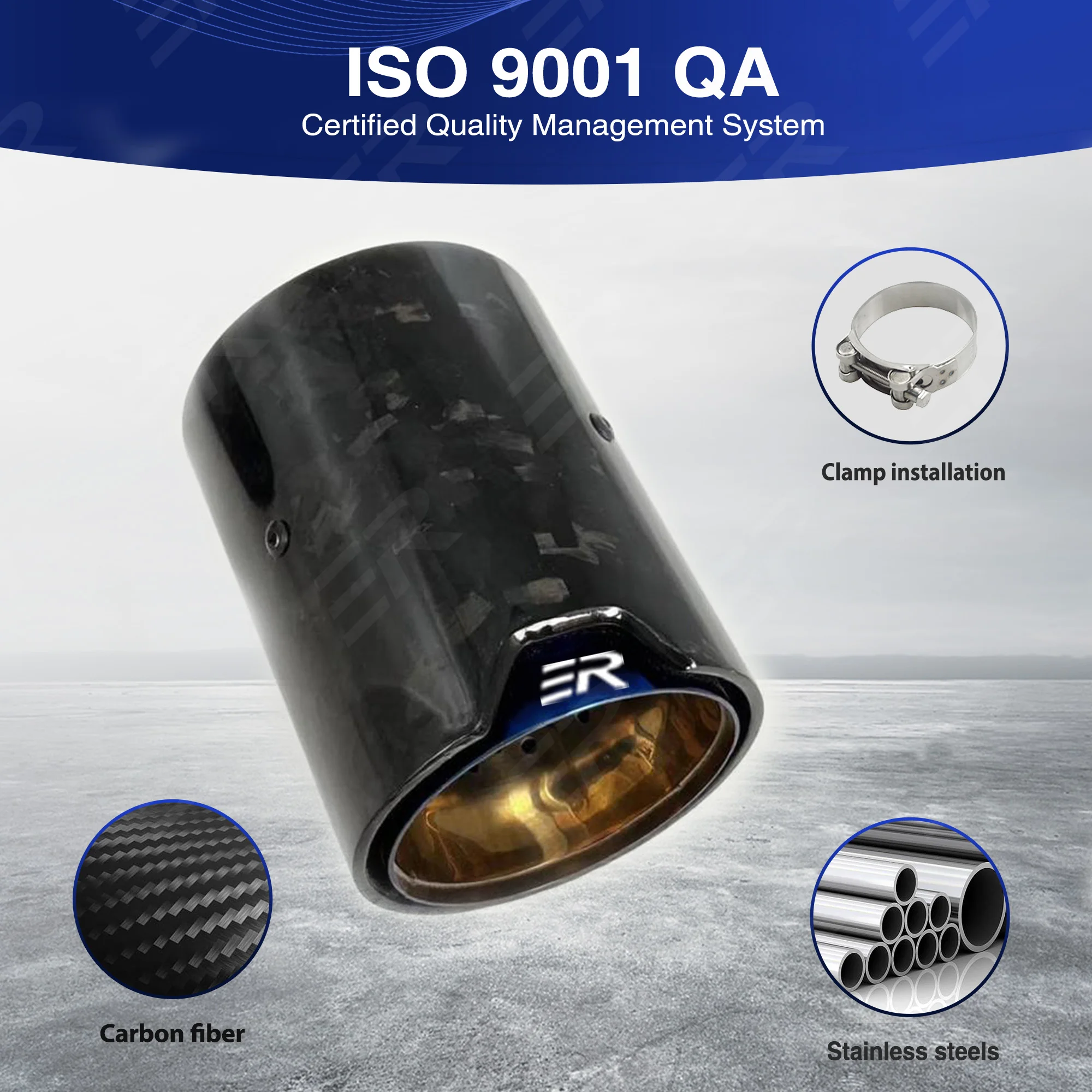 

1PC ER Upgrade Exhaust tips Forged Real Carbon Fiber car accessories modify Black/Blue Stainless Steel Muffler nozzles