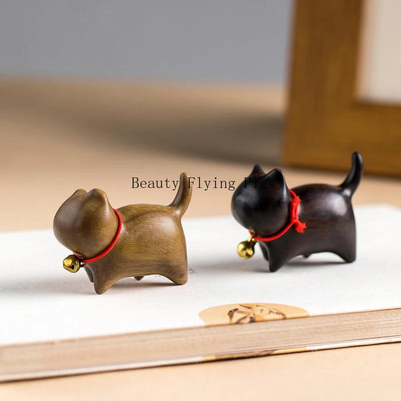 Small size natural wood cat hand carved wooden small animal room home decoration crafts accessories 1pc