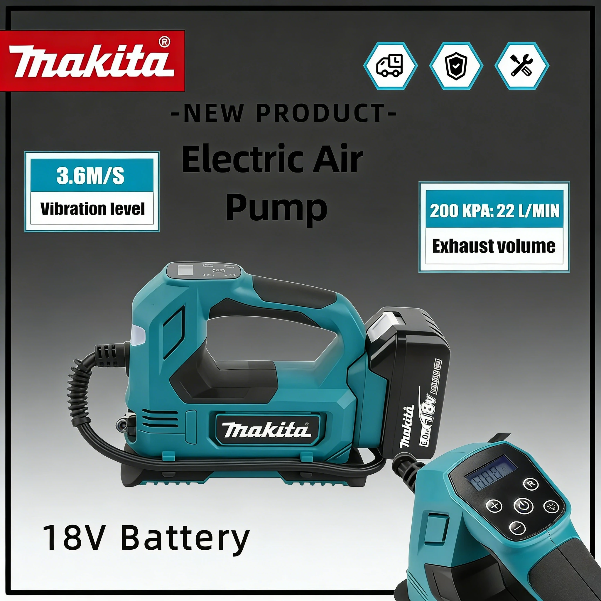 

Беспроводной бесщеточный воздушный насос Makita: портативный насос для шин с цифровым дисплеем для автомобилей и мотоциклов