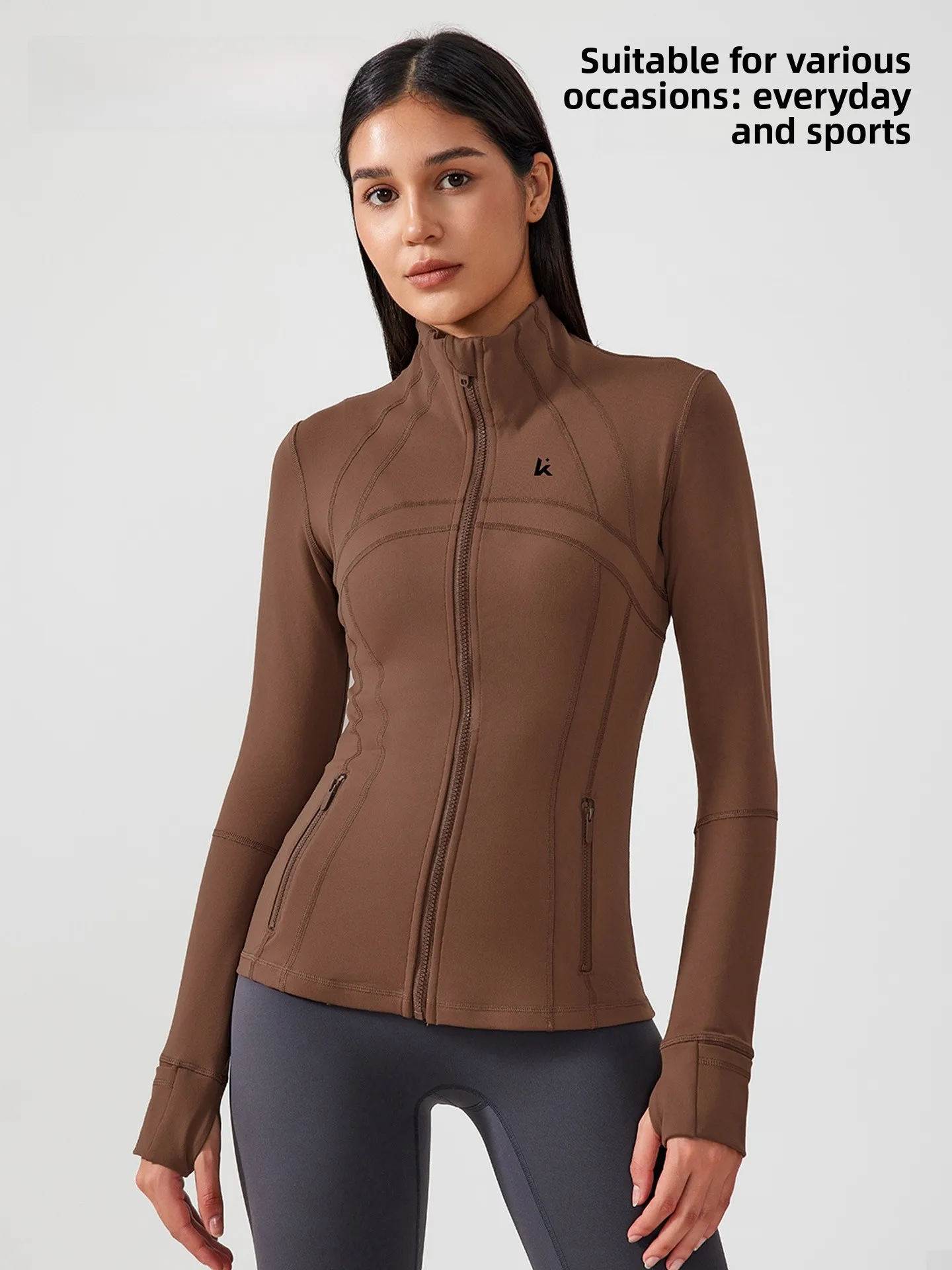 

Outdoor Fitn Yoga Wear Jaet Slimming Spor Warm Waist-Cinching Top Breathable Nylon Spandex Zipper Closure