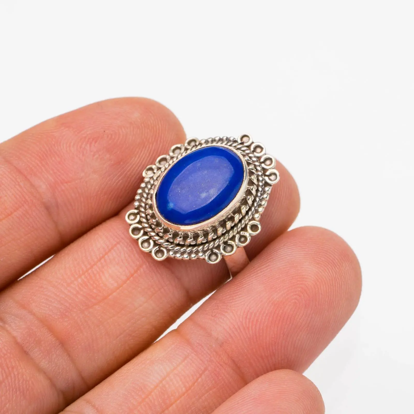 

StarGems® Natural Lapis Lazuli Handmade 925 Sterling Silver Ring 6.25 E7590