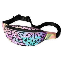 Women's fashion waist bag Holographic Geometry luminous folding chest / crossbody bag