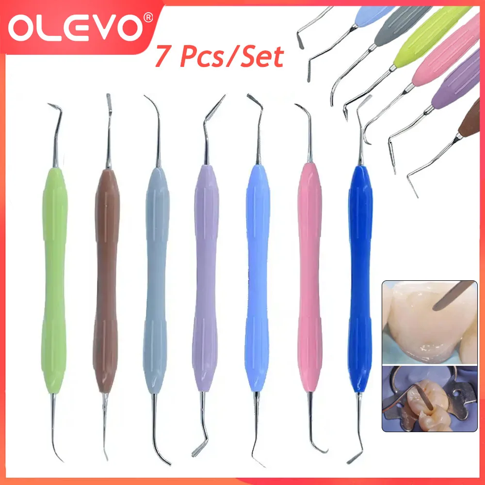 

OLEVO 7 Pcs Dental Restorative Composite Resin Filling Instruments Esthetic Restoration Kit Silicone Handle Dentistry Tools