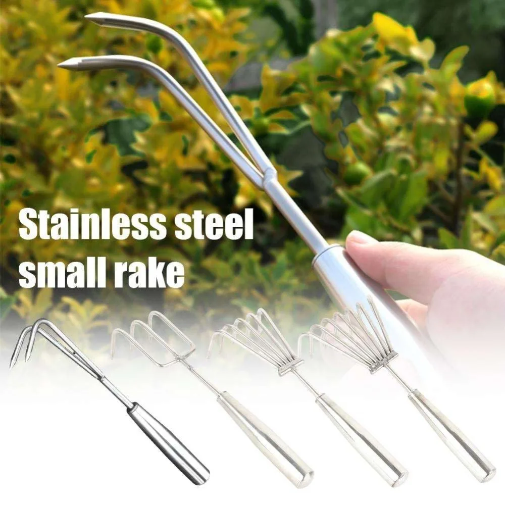 Stainless Steel Weed Puller 2-7 Teeth Upgrade Hand Rake Garden Tool Small Manganese Steel Garden Rake