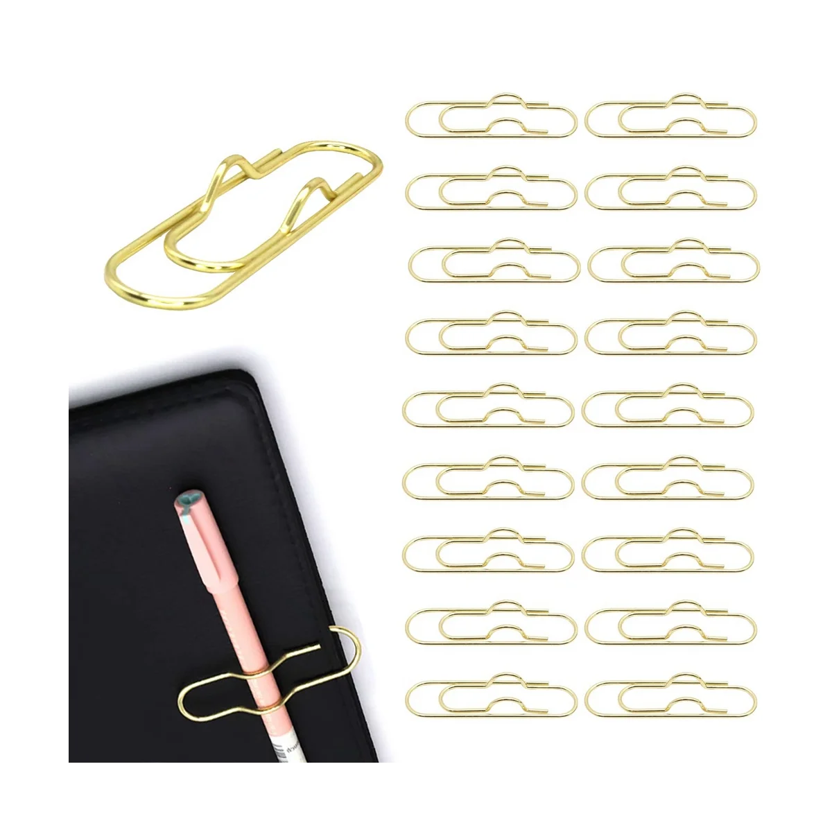 30PCS Metal Pencil Clips Multifunctionional Gold Pen Clips Paper Clip Stationery Tool Stainless Steel Paper Clip Holder