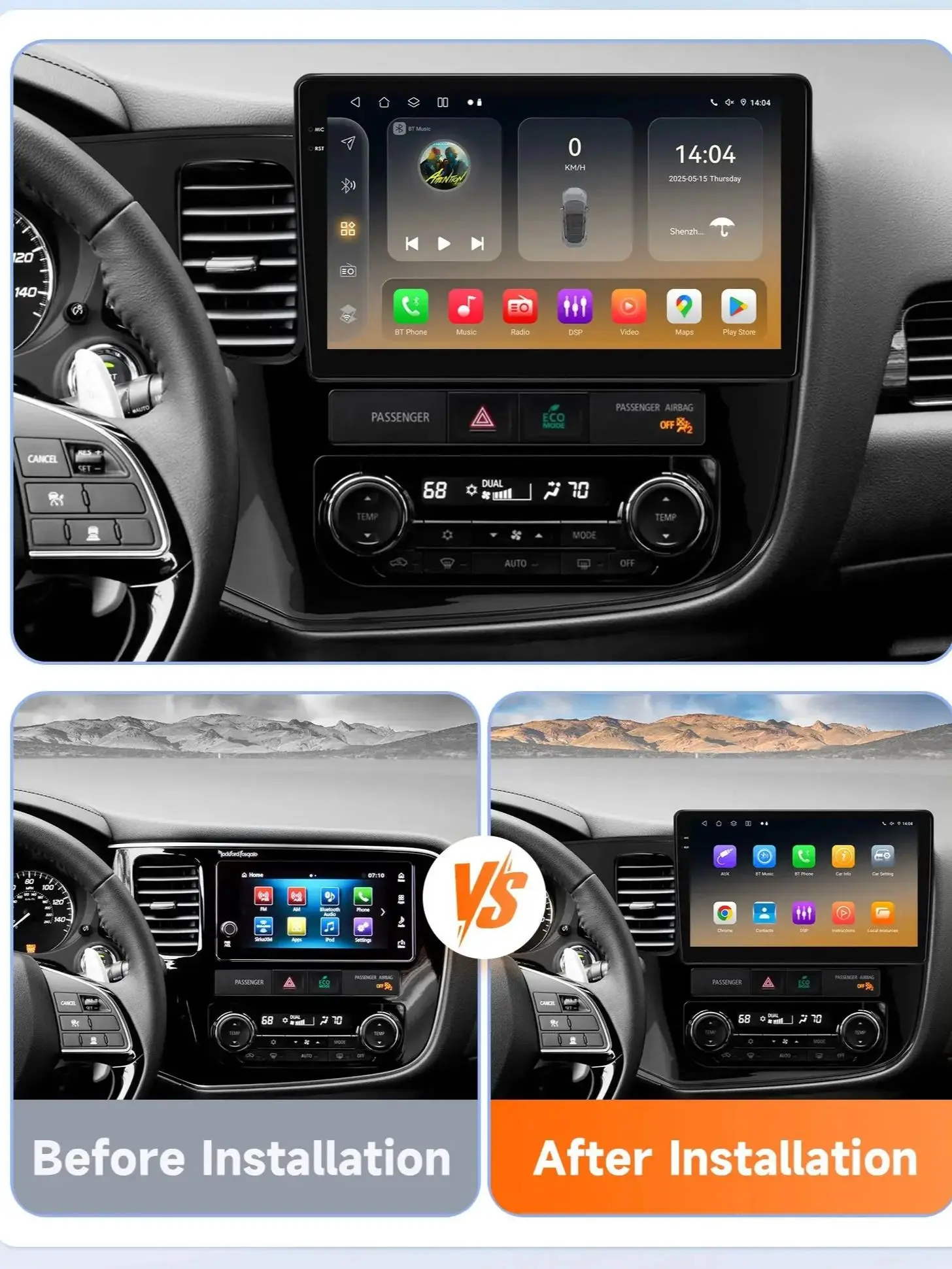 Hizpo 8 Core Android14 Intelligentes Autoradio für Mitsubishi Outlander 3 GF0W GG0W Xl CarPlay 4G BT5.4 von Qualcomm Snapdragon 6115