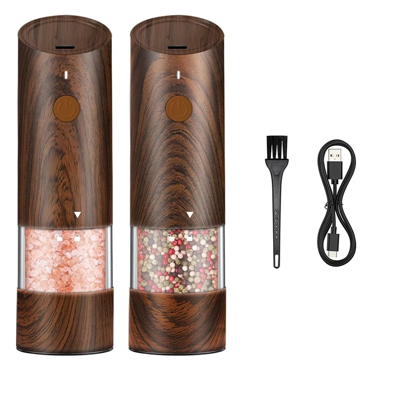 Electric Salt And Pepper Grinder Set-Automatic Pepper And Salt Grinder Refillable With 6Adjustable Coarseness Adjustable