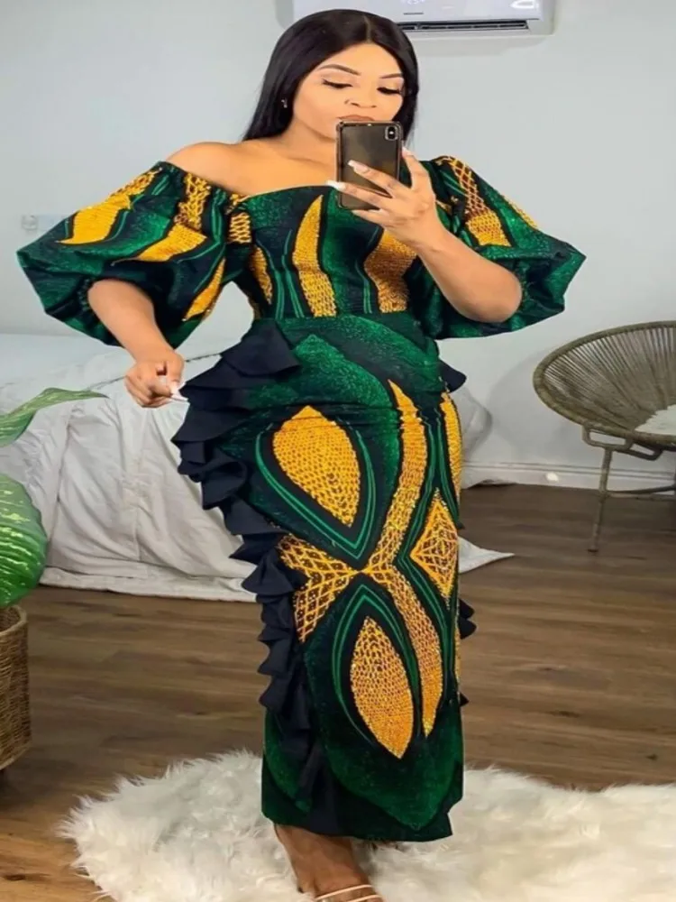 Robes Africaines Pour Femmes Polyester Robe Mince 2022 Automne Sexy Découpé Volants Robes Femmes ixBureau Maxi Robe Éducative S-3XL