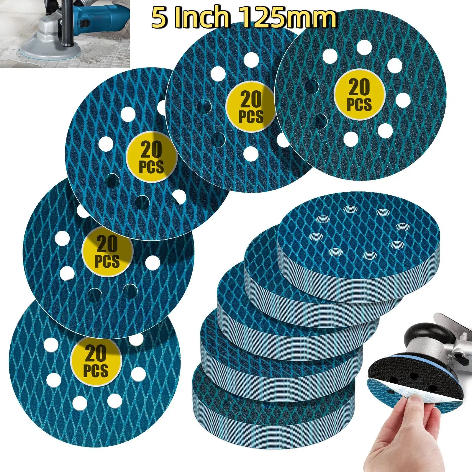 

100Pcs Sanding Discs Set 5" 125mm 8 Hole Hook & Loop Sanding Sheets 60-320 Grits Anti Blocking Sanding Disc for Wood Metal Glass