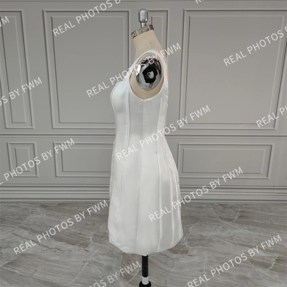 15598# Real Photos Elegant Square Collar Sleeveless Mini Satin Wedding Dress Evening Party Prom Gown For Women Custom Made