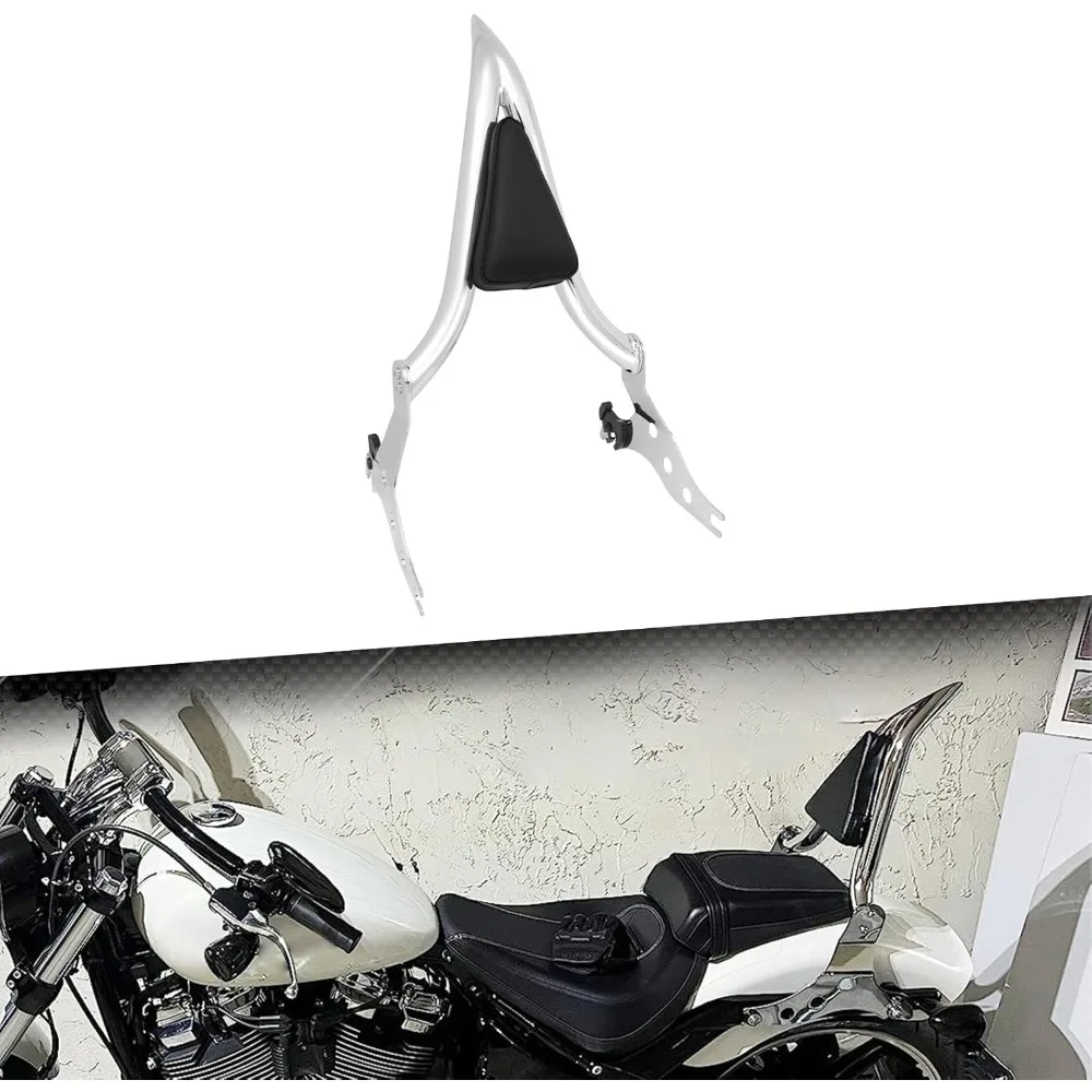Detachable Sissy Bar 22" Passenger Backrest Pad Fit For Harley Softail Fat Boy FLFBS 2018-2023 Breakout FXSB 2013-2023 (Chrome)