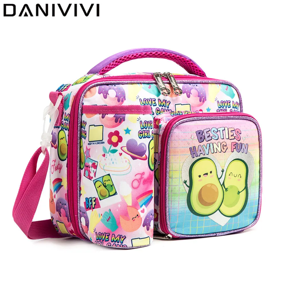 Lunch Bags Cute Food Bags for Kids Girls Large Capacity Bolsas De Almuerzo Lunch Box with Bottle Pocket Shoulder Lunch Bags 2022