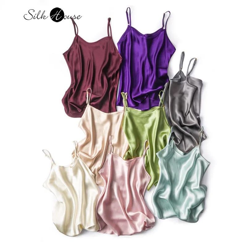 2025 Women's Casual Summer New Style 21MM 100% Natural Mulberry Silk Plain Satin Slant Cut Interior Sexy Solid Color Sling