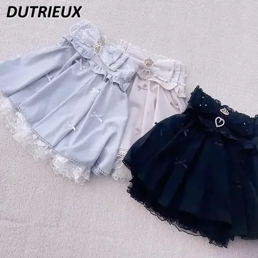 Japanese New Popular Mine Series Mass-produced Girl Sweet Short Skirt Multiple Bows Lace Ruffle Edge High Waist Mini Skirts