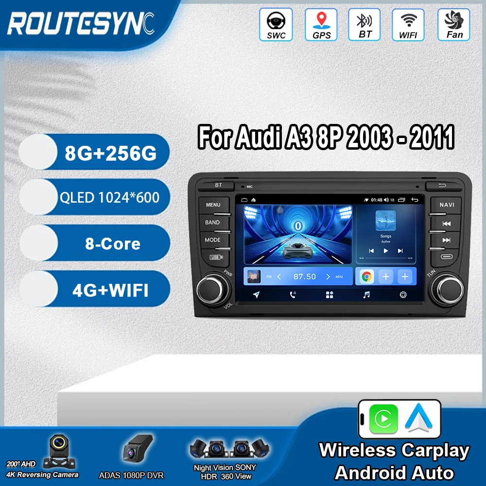أندرويد لأودي A3 8P 2003 -2011 تشغيل السيارة راديو تلقائي الوسائط المتعددة مشغل فيديو الملاحة GPS No 2din شاشة تعمل باللمس 4G رئيس وحدة