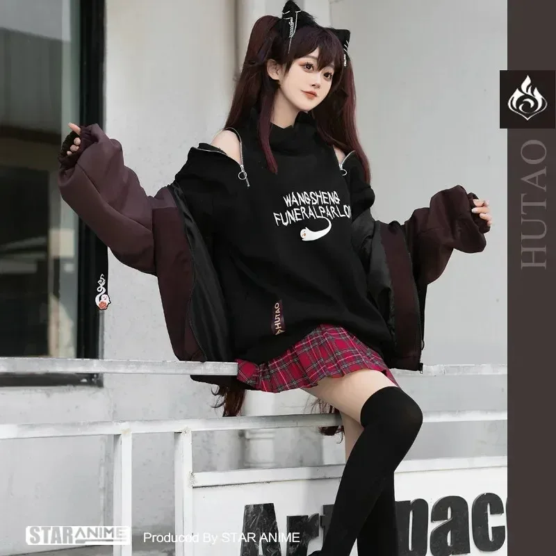 DY20Game Anime Genshin Impact Hu Tao Cosplay Harajuku Moda Hoodies Casaco Suéter Solto Outono Inverno Casual Moletom Jacketb