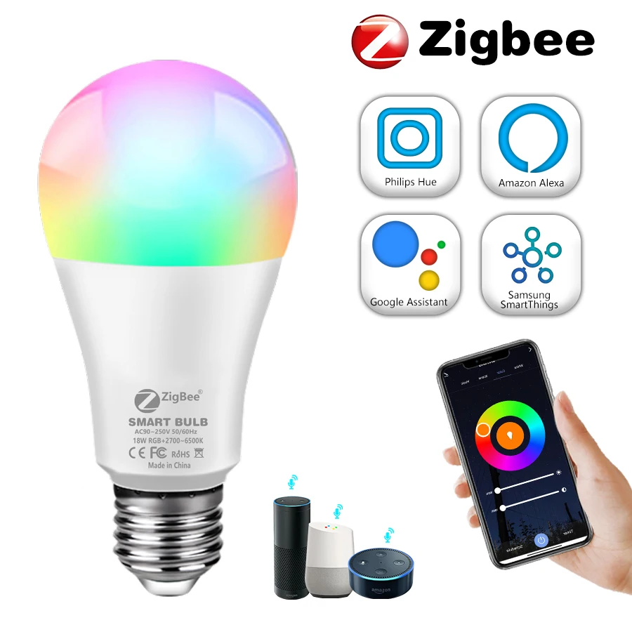 

ZigBee Smart LED Bulb E27 12W 15W 18W RGB+CW+WW Dimmable Timer Bulb Tuya Smart Life Voice Control Works With Alexa Google Home