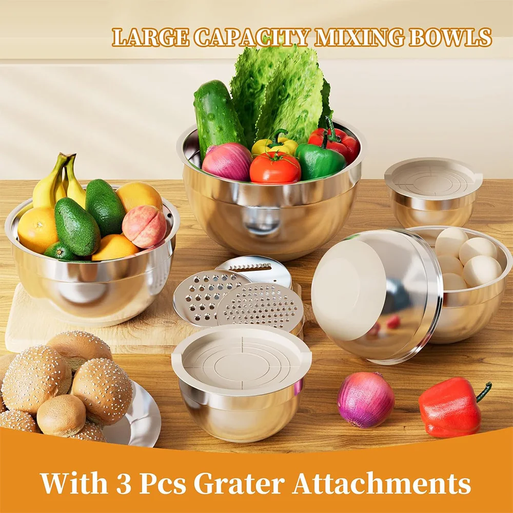 Ciotola per miscelazione con fondo antiscivolo con coperchio a nastro per piallatura da 23/33 pezzi con coperchio sigillato e 3 smerigliatrici a filo