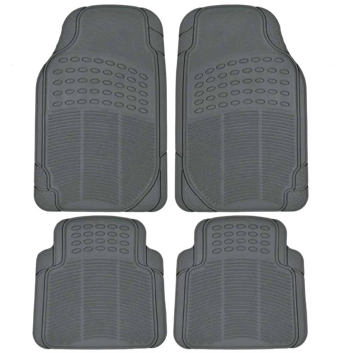 Full 3 Row Car Rubber Floor Mats Gray All Weather w/ Cargo Trunk Mat Max Duty