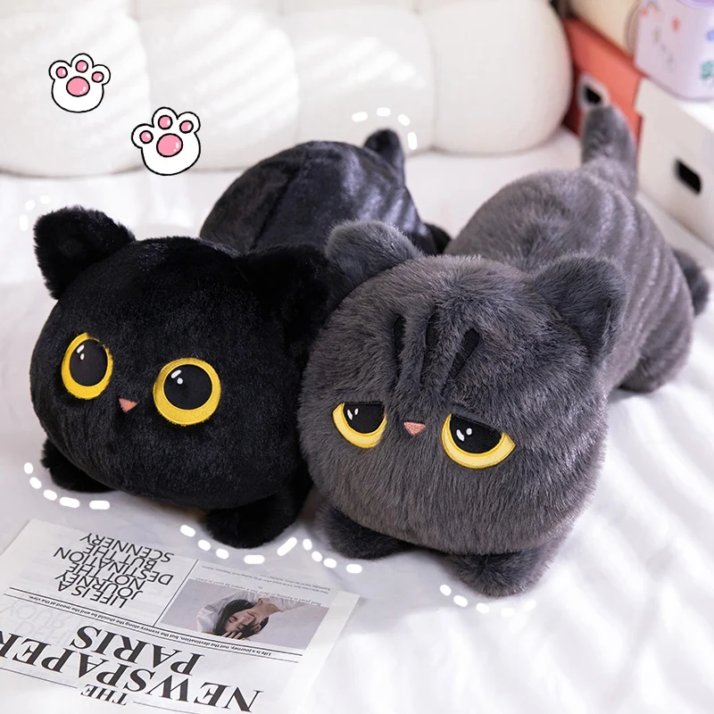 50/70cm Lying Black Cat Plush Toy Big Eyes Cat Lovely Sleeping Cushion Doll Christmas Birthday Gift