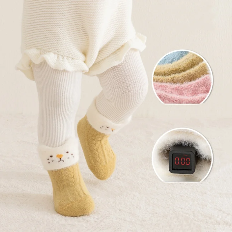 0-5Years Baby Warm Socks Autumn Winter Fleece Thickened Mink Socks For Boys Girls Lovely 3D Cartoon Newborn Soft Boneless Socks