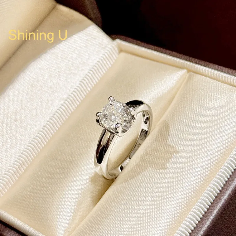 Shining U 925 Sterling Silver 1CT Round High Carbon Gems Ring for Women Fine Jewelry Engagement