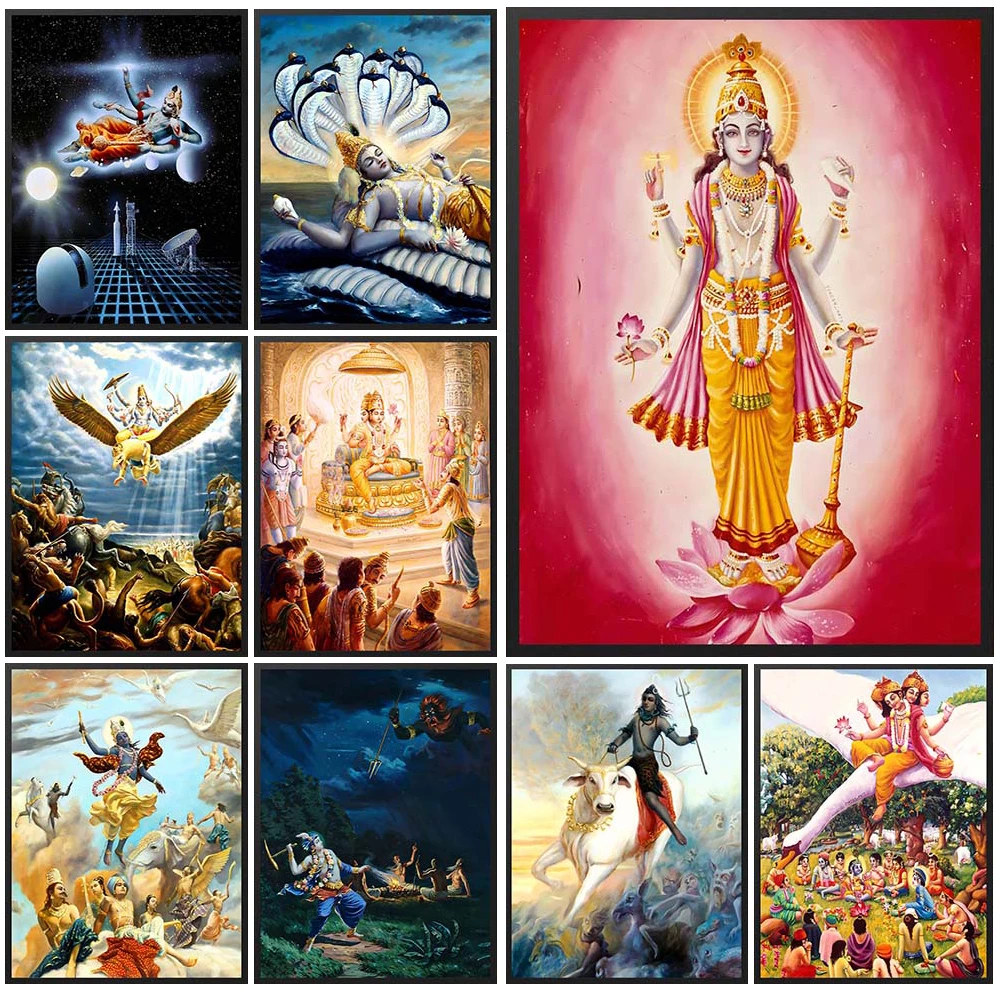 Vishnu Brahma Shiva Hinduism Poster Religion Posters Wall Pictures For Church Room Decor Wall Art Canvas Painting Unframed