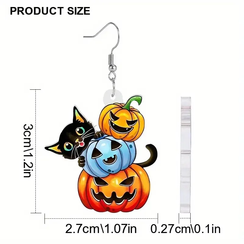 New Halloween Black Cat Three Pumpkin Earrings for Women and Girls Holiday Gift Accessories Large Pendant Wholesale