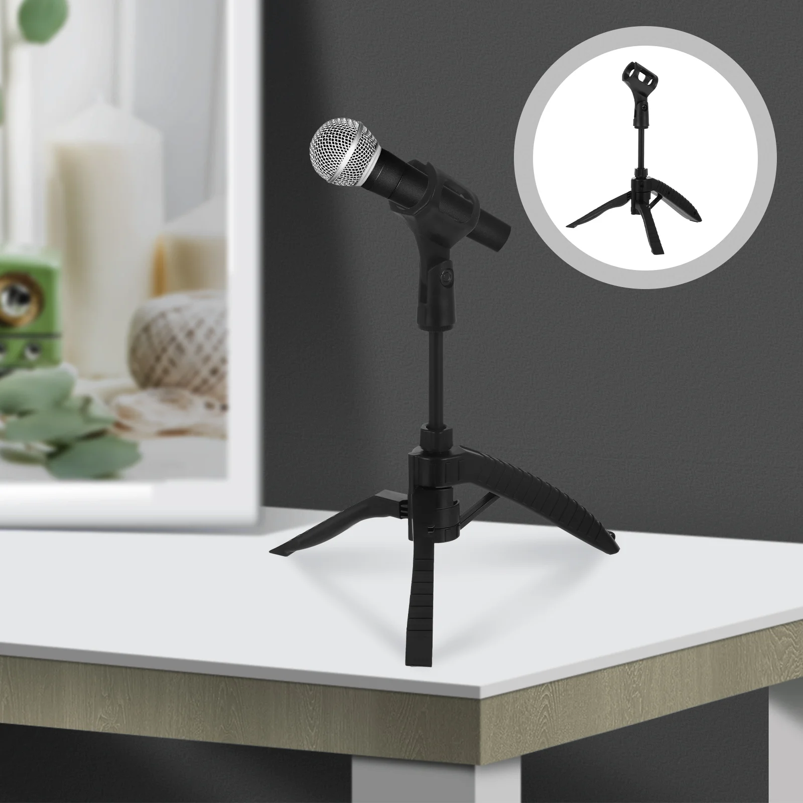

Telescopic Desktop Microphone Stand Adjustable Height Table Mic Holder Stable Non-Slip Base Detachable Design for Streaming