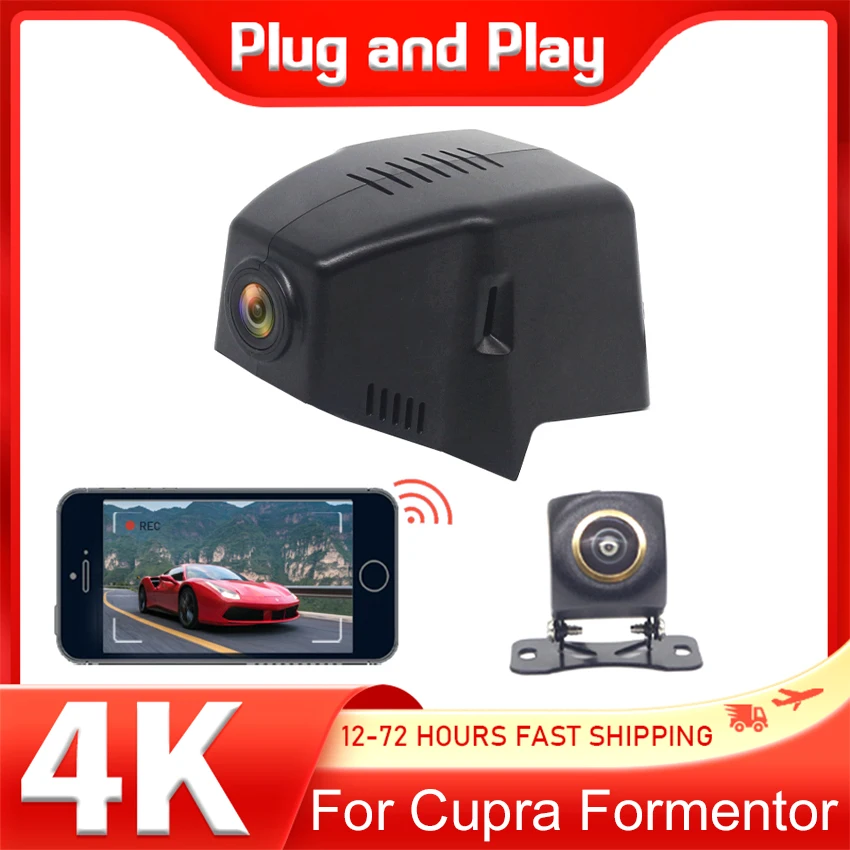 

Передняя и задняя видеорегистратор 4K, 2160P, Wi-Fi, автомобильная камера, двойная видеорегистратор, управление через приложение для Cupra Formentor 2025 2024 2023 2022 2021, для сиденья