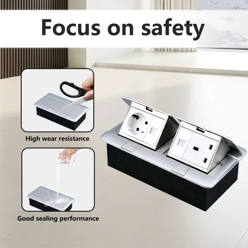 EU Floor Socket Hidden Desktop Socket with USB HDMI TV Cabinet Electrical Outlet Recessed Power Strip Table Socket 120x220mm