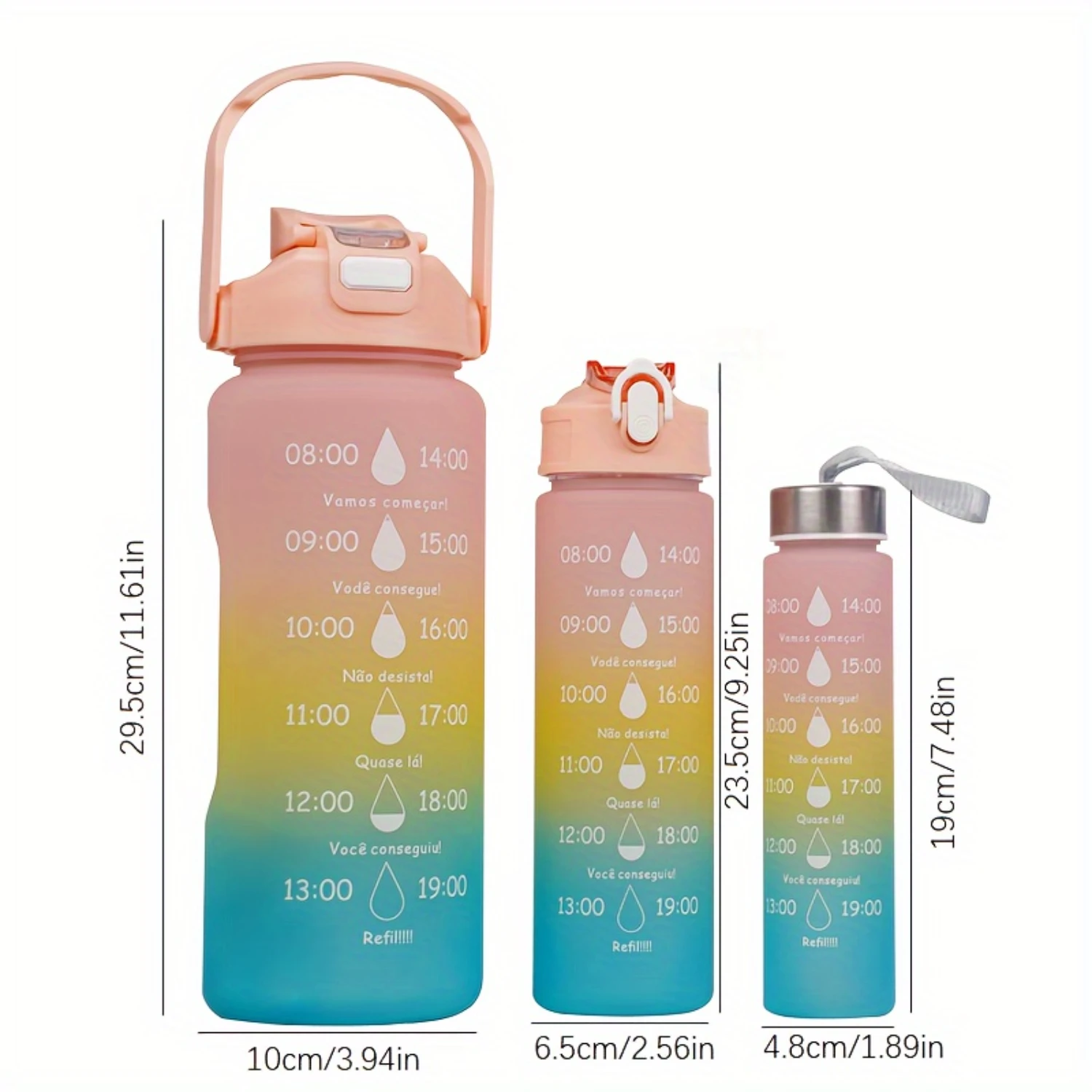 3pcs Gradient Color Water Bottles With Time Marker And Straw, Leakproof Dual Drink Sports Bottle, Portable For Travel, Camping,