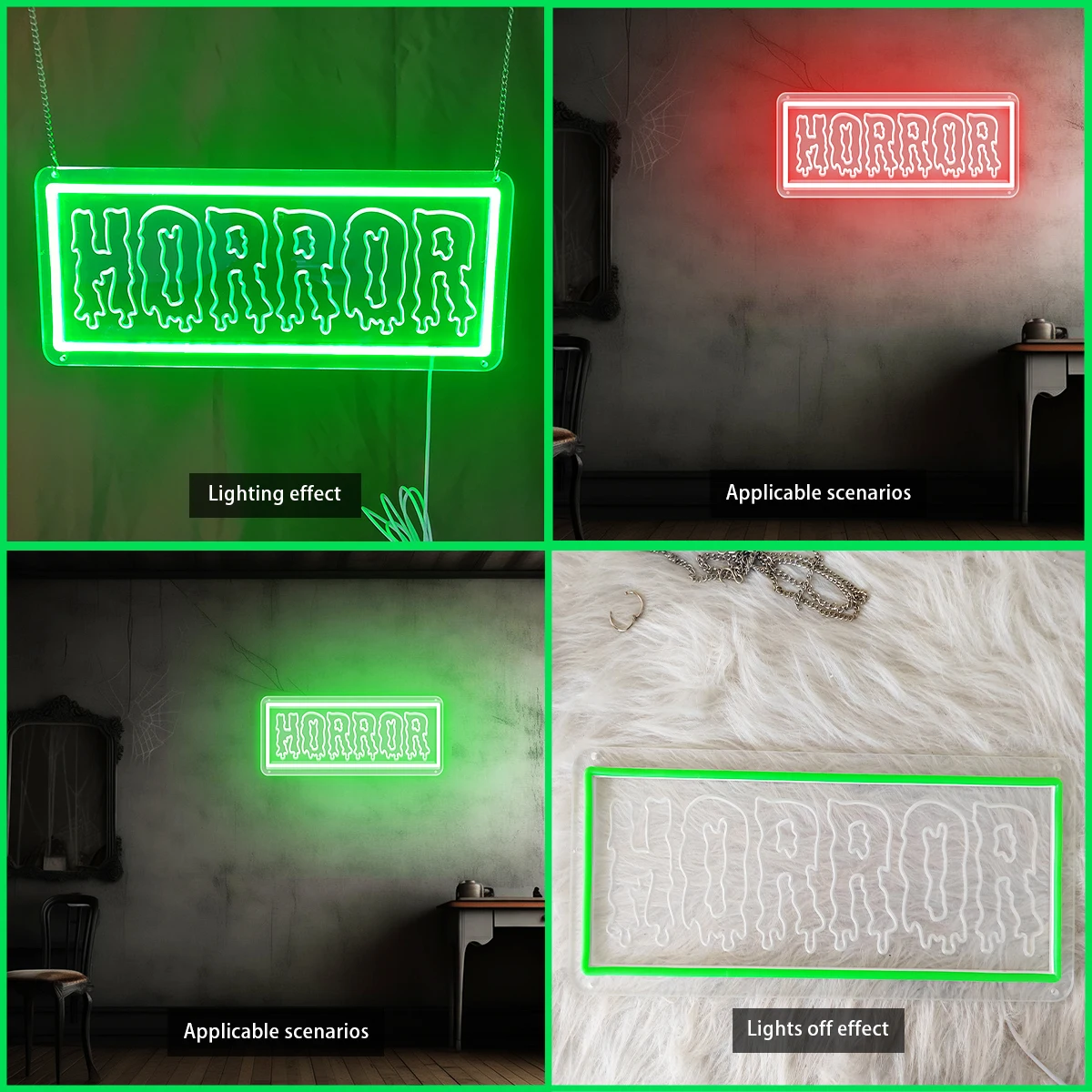 HORROR Neon Signs for Halloween Decorations, Spooky Scene Party Indoor Decor to Set the Atmosphere