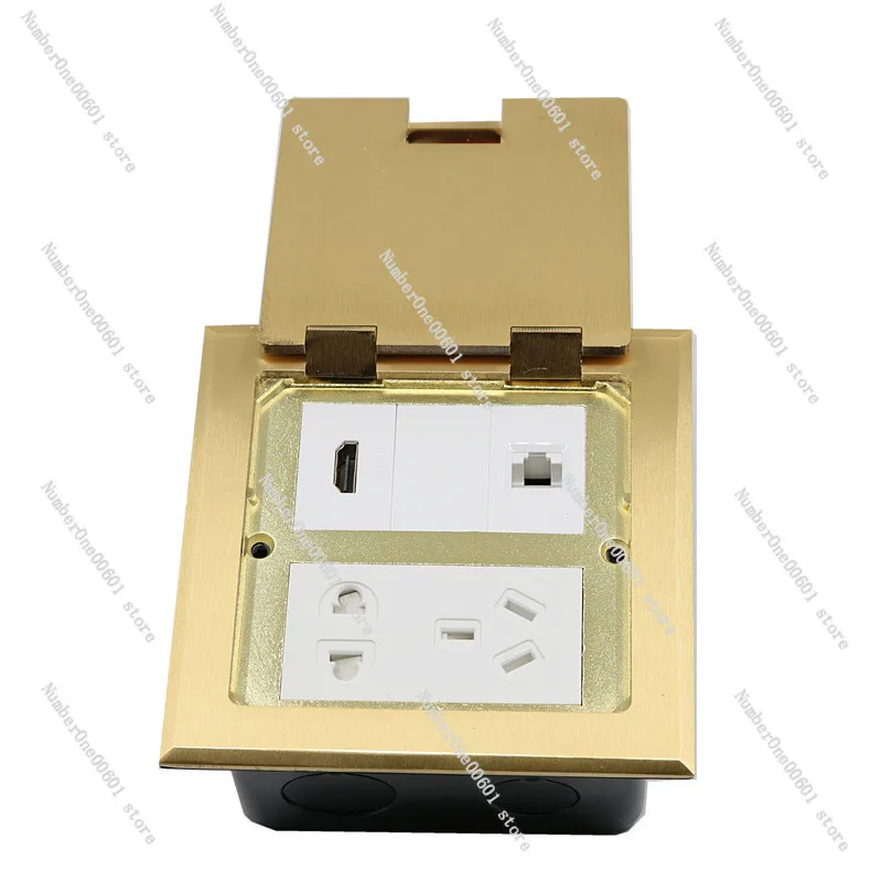 All Copper Waterproof Floor Socket with HDMI Network Port, 5 Eye Power Supply Computer Socket