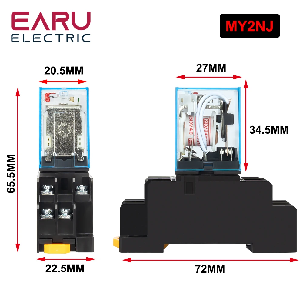 5A MY2NJ MY4NJ Relay Coil General DPDT Micro Mini Electromagnetic Relay Switch with Socket Base LED AC 110V 220V DC 12V 24V image 3