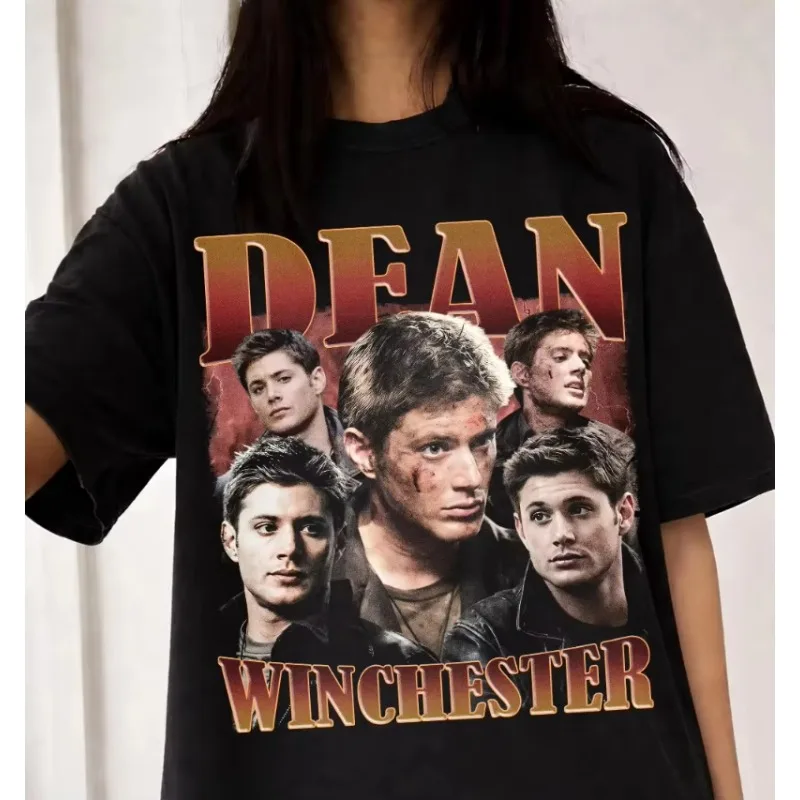 Supernatural Male Lead Dean Winchester Retro Style Pattern T-shirt for Both Men and Women, Suitable for All Seasons