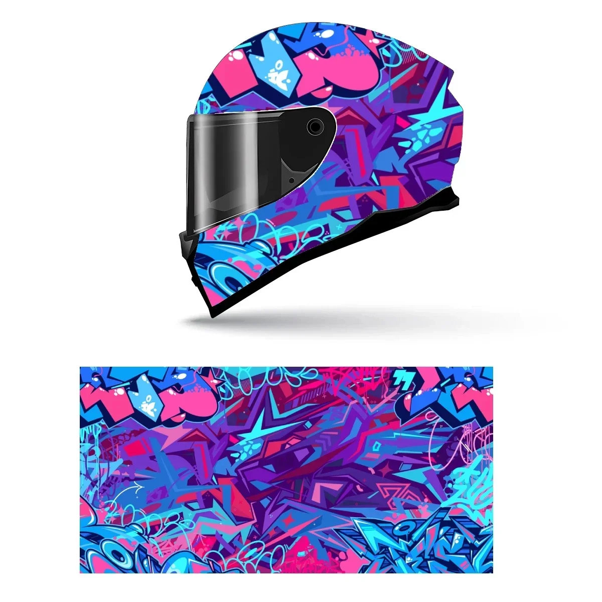 Hip Hop Street Graffiti Art Full Helmet Wrap Sticker Motorcycle Helmet Racing Graphic Decal Vinyl Wrap Helmet Decorative Sticker
