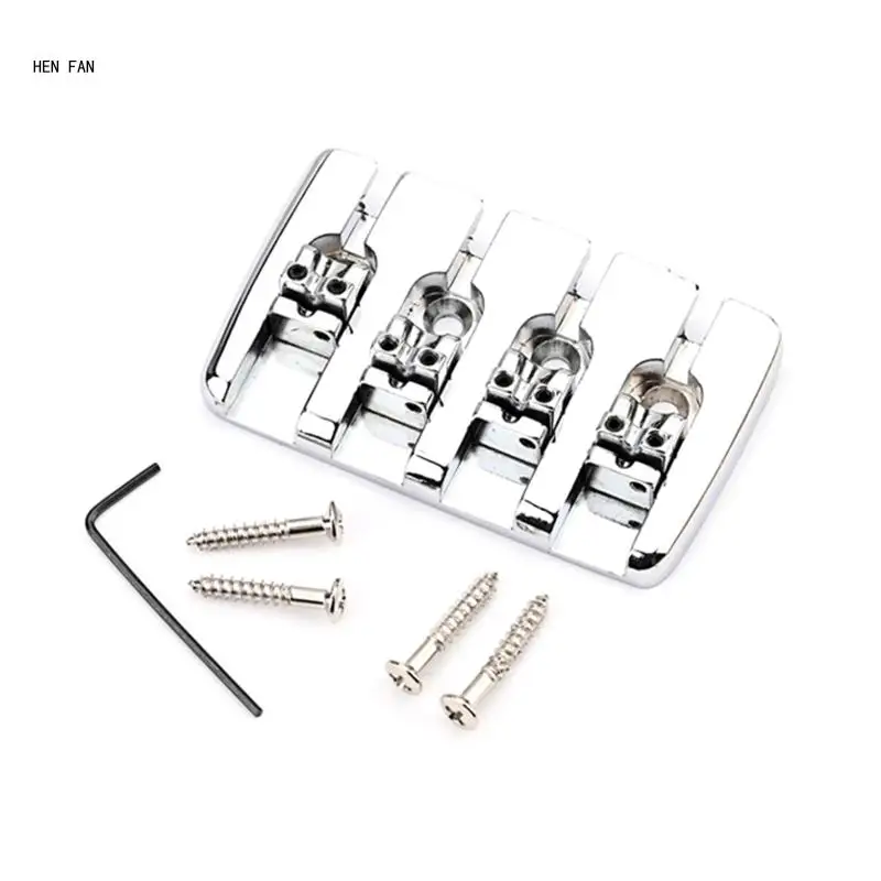 4 String Bass Guitar Bridge with Screws & Wrench Fixed Hardtail Bridge Saddle Bass Replacement Parts Easy to Use M89D