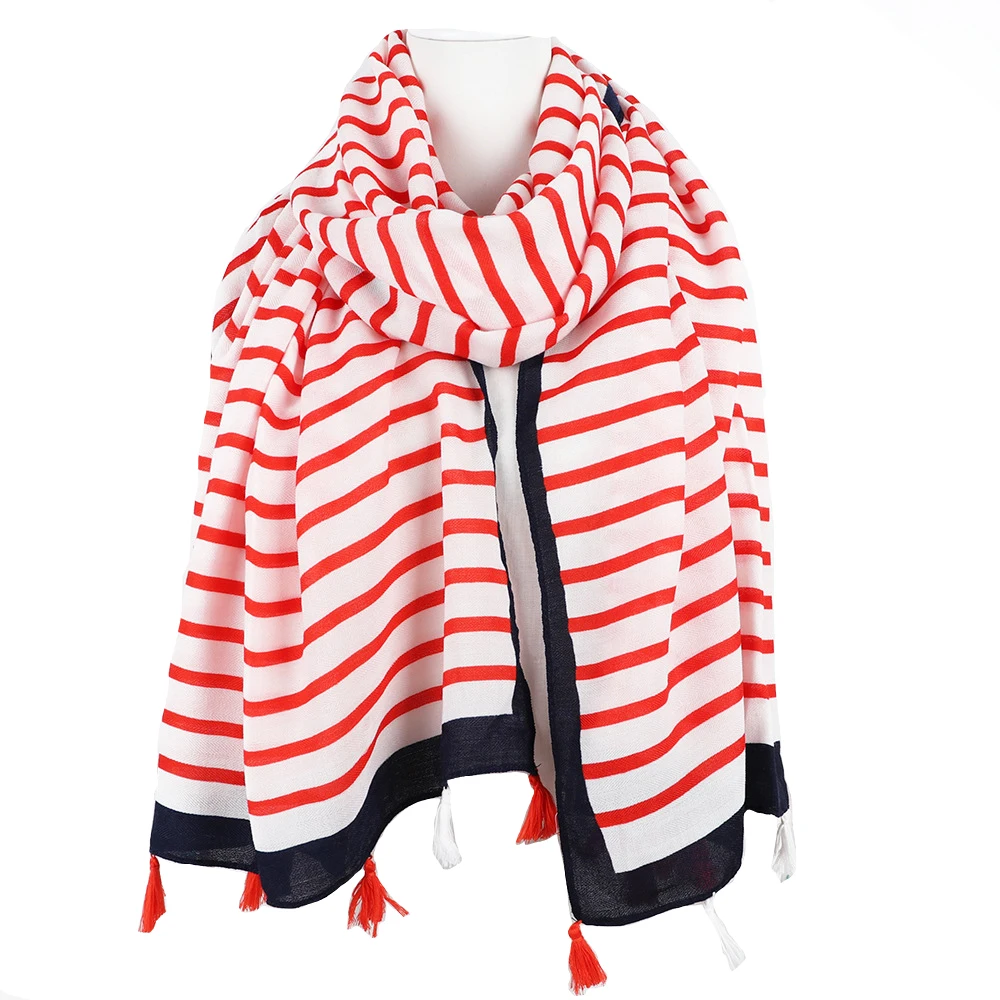 2018 Fashion Cotton Stripe Pattern Tassel Scarves And Shawls Stripe Wrap Hijab Muffler Beach Scarf 2 Color