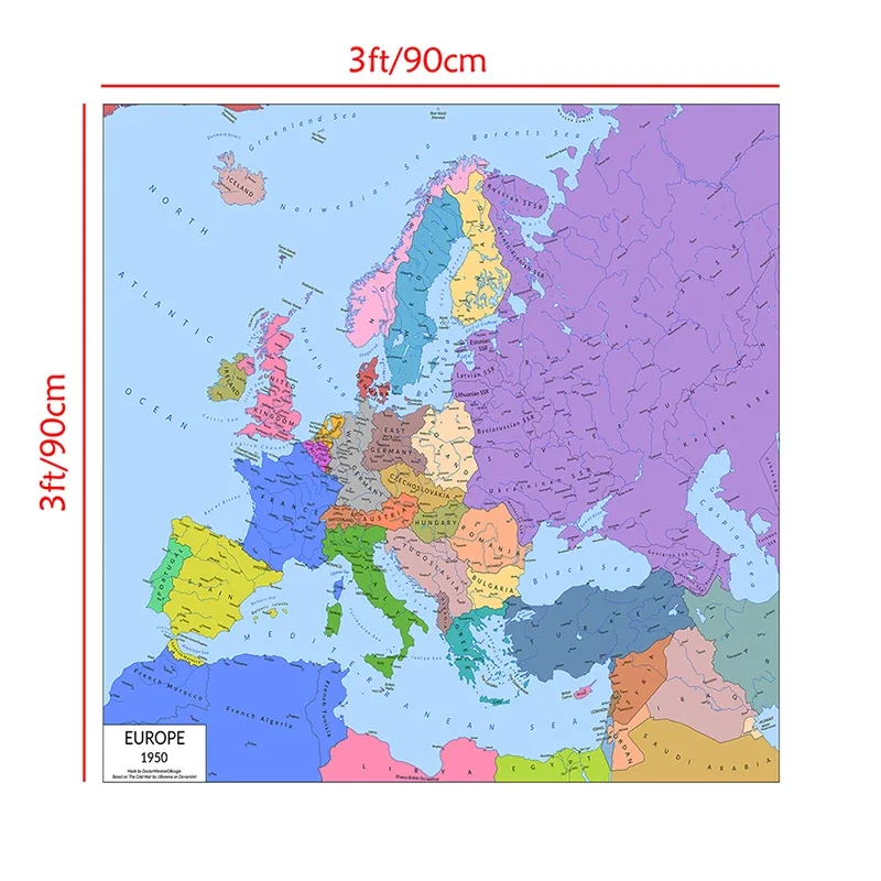 90 * 90 cm Mapa Europy 1950 Rok Wersja Plakat ścienny Dekoracyjny Druk Włóknina Płótno Malarstwo Wystrój domu Artykuły szkolne