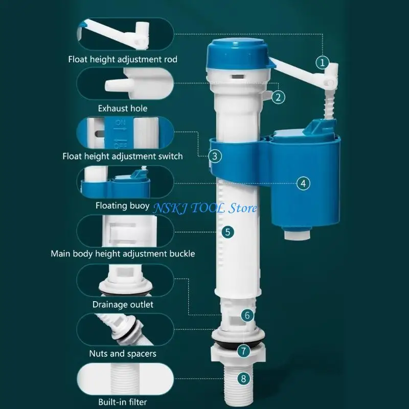 

L8RC Multipurpose Toilet Cistern Inlet Valves Part Leakproof Sturdy ABS Materials Smooth Water Flows for Household Use