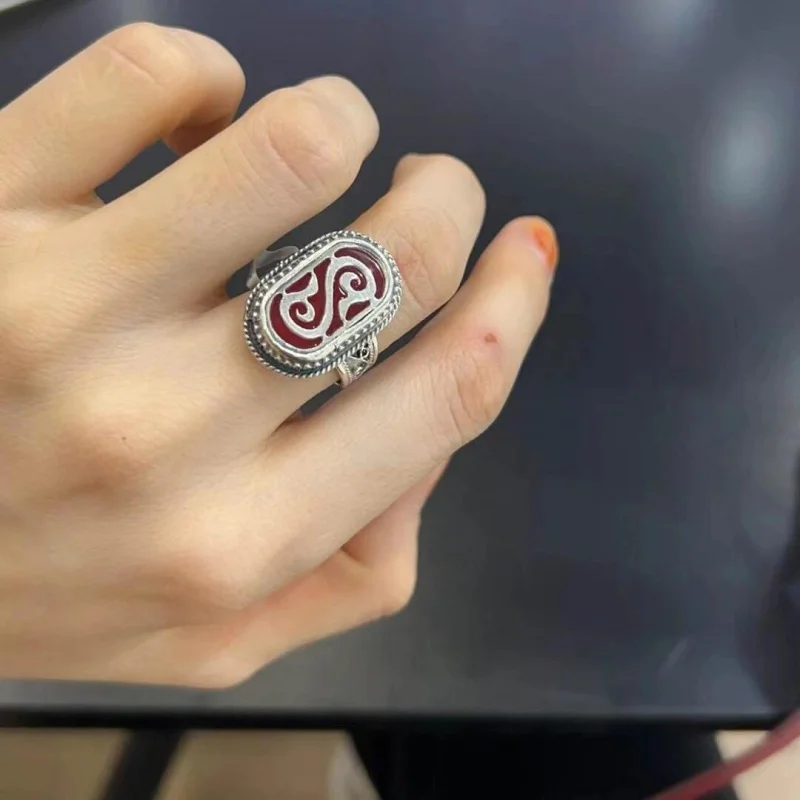 

Unique design, versatile style silver Kazakh vintage ethnic style Mongolian characteristic nomadic style index finger ring for m