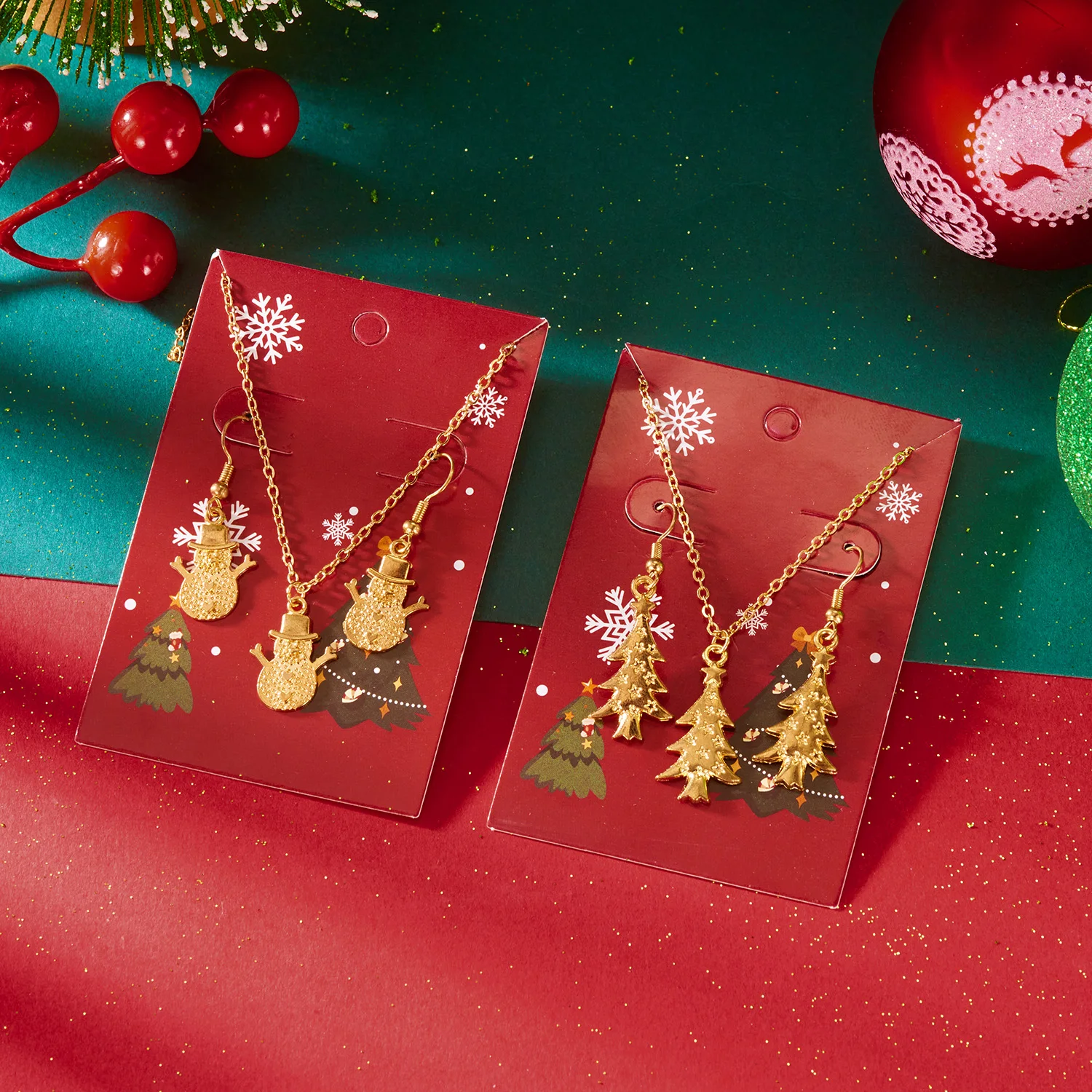Frohe Weihnachten Schmuck-Set Für Frauen Nette Schneemann Weihnachten Baum Anhänger Metall Schlüsselbein Kette Choker Ohrringe Mädchen Neue Jahr Schmuck