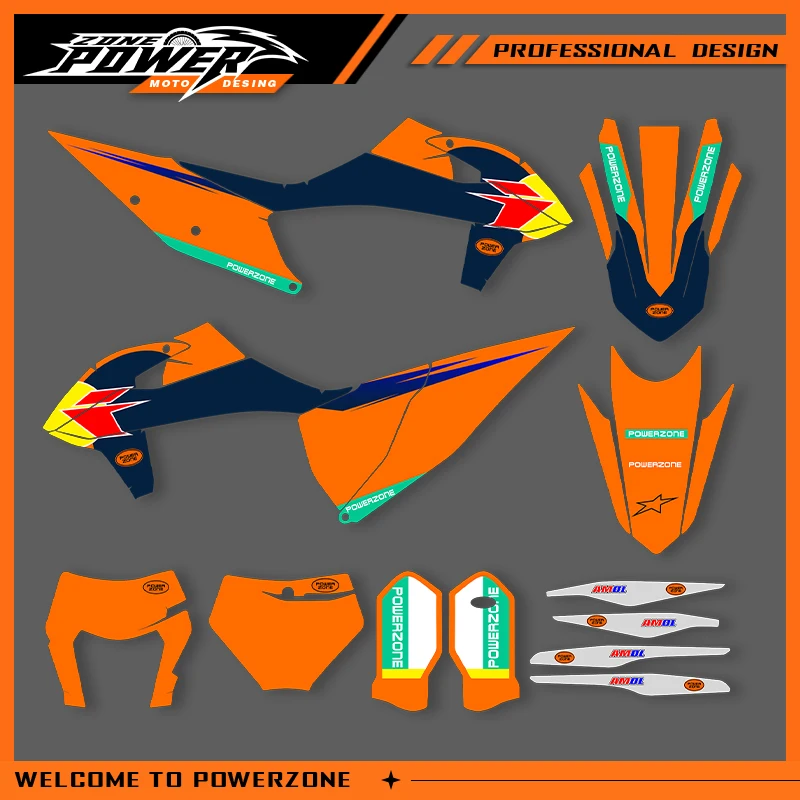 

Графика Powerzone для KTM SX SXF 2019-2022 EXC EXC-F 2020-2023 200 250 300 350 наклейки наклейки мотоцикл фон на заказ 08